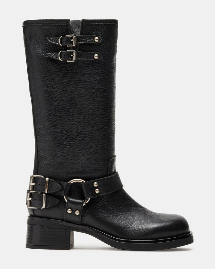 ASTOR Black Leather Knee-High Boot | Women's Boots | Steve Madden