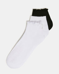 3 PACK EMMA LETTUCE EDGE SOCKS WHITE/BLACK Women's Anklet Socks | Steve Madden