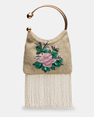 Kae Multi Beaded Flower Fringe Clutch Handbag | Steve Madden