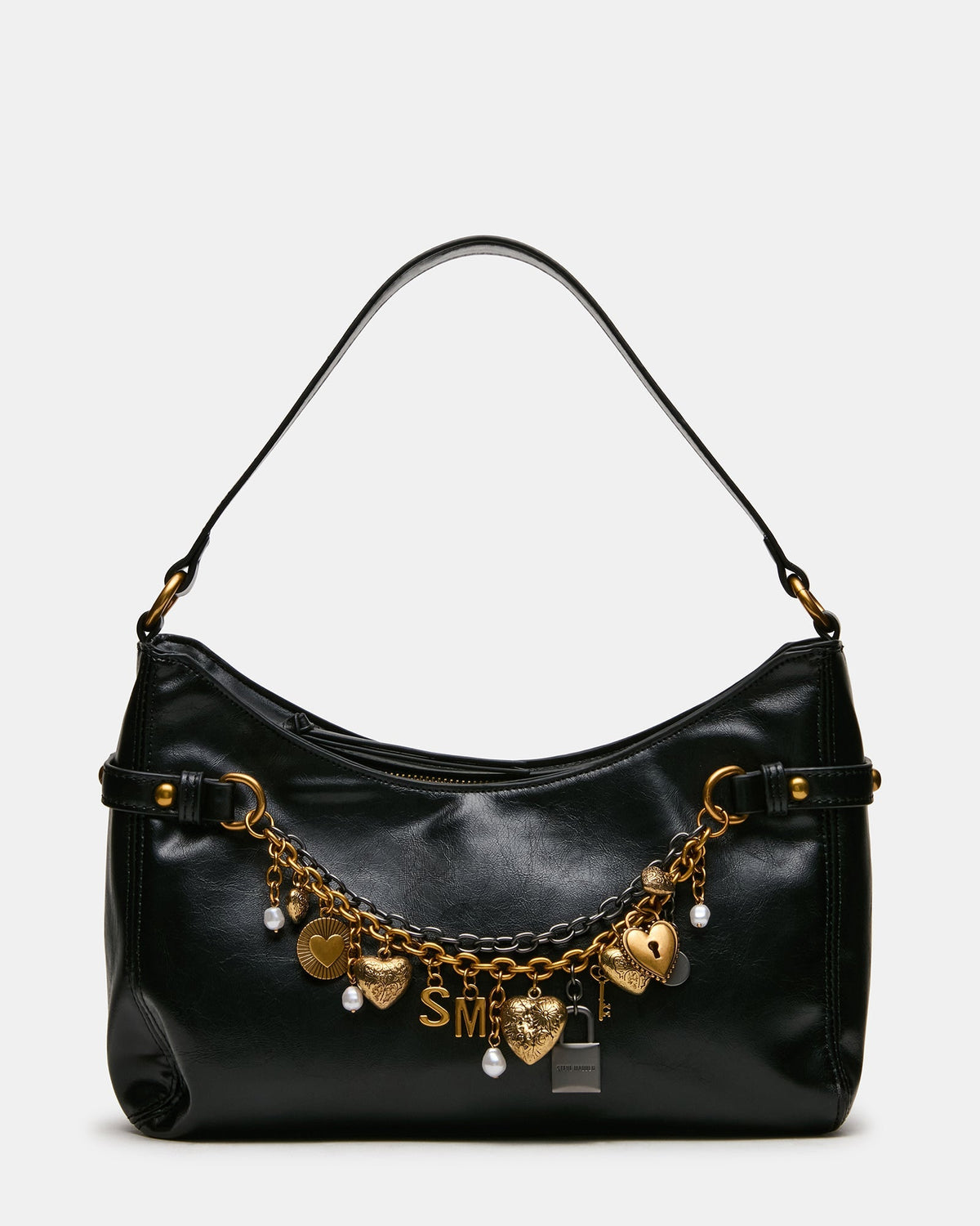LIANNA Black Slouchy Bag Charms Shoulder Handbag | Steve Madden