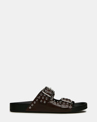 ABOTT Burgundy Leather Grommet Buckles Footbed Slide Women's Sandal | Steve Madden