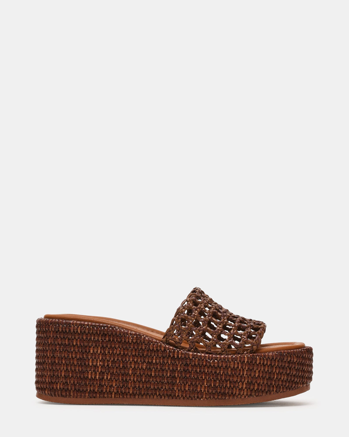 BRANDY Brown Raffia Woven Mule Platform Slide Women's Sandal | Steve Madden