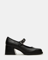 LISBON Black Leather Square-Toe Mary Jane Women's Loafer | Steve Madden