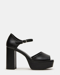 LONDON Black Leather Platfrom Block Heel Square-Toe Women's Heel | Steve Madden