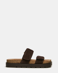 LUTHER Brown Suede Velcro Strap Slip-On Square-Toe Women's Sandals | Steve Madden