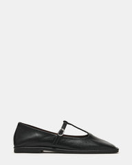 MACBETH Black Leather T-Strap Square-Toe Ballet Women's Flat | Steve Madden