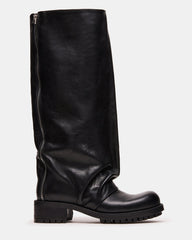 PENNY Black Leather Slouchy Fold-Over Knee-High Women's Boot | Steve Madden