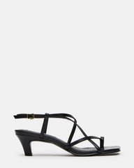 TRIANA Black Leather Strappy Square-Toe Thong Women's Kitten Heel | Steve Madden